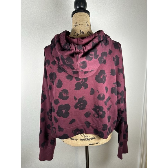 Adidas Big logo Burgundy/Black Leopard print cropped oversized Hoodie S - Picture 12 of 12